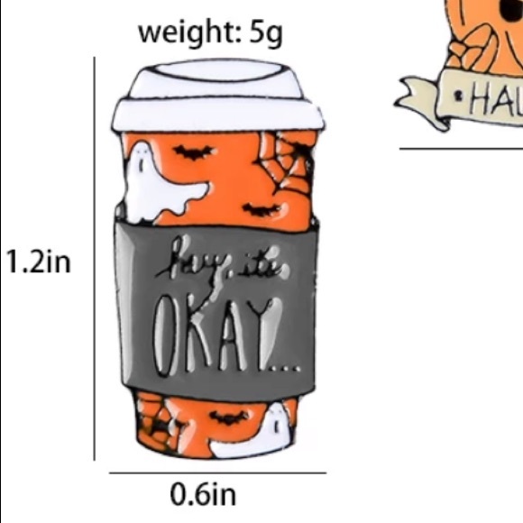 1 LEFT‼️ Hey It’s Okay Coffee Cup Enamel Pin Halloween Brooch Ghost Starbucks - Picture 4 of 7